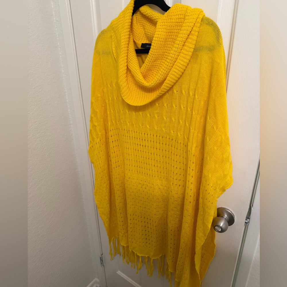 Ashley Stewart Yellow Light Fringe Poncho Sweater